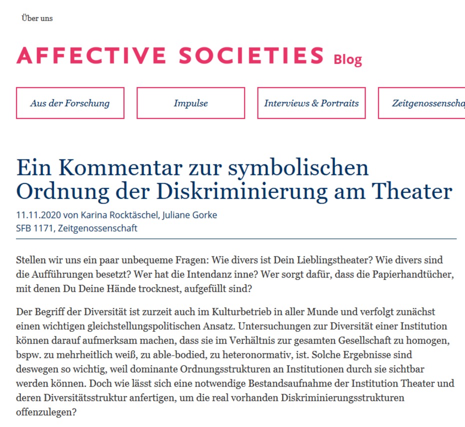 Ein Kommentar zur symbolischen Ordnung der Diskriminierung am Theater (Cover)