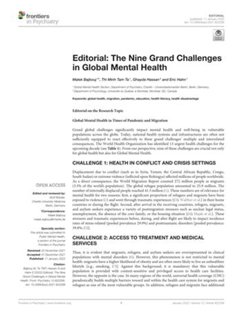 Editorial: The Nine Grand Challenges in Global Mental Health