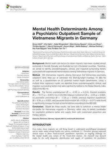 wolf et al. 2020 - mental health determinants among a psychiatric outpatient sample of vietnamese migrants in germany