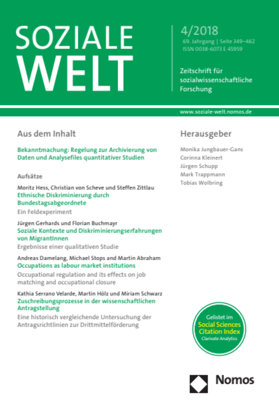 Soziale Welt 69(4) (Cover)
