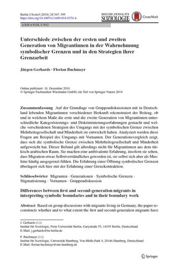 Unterschiede zwischen der ersten und zweiten Generation von Migrantinnen in der Wahrnehmung symbolischer Grenzen und in den Strategien ihrer Grenzarbeit (Cover)