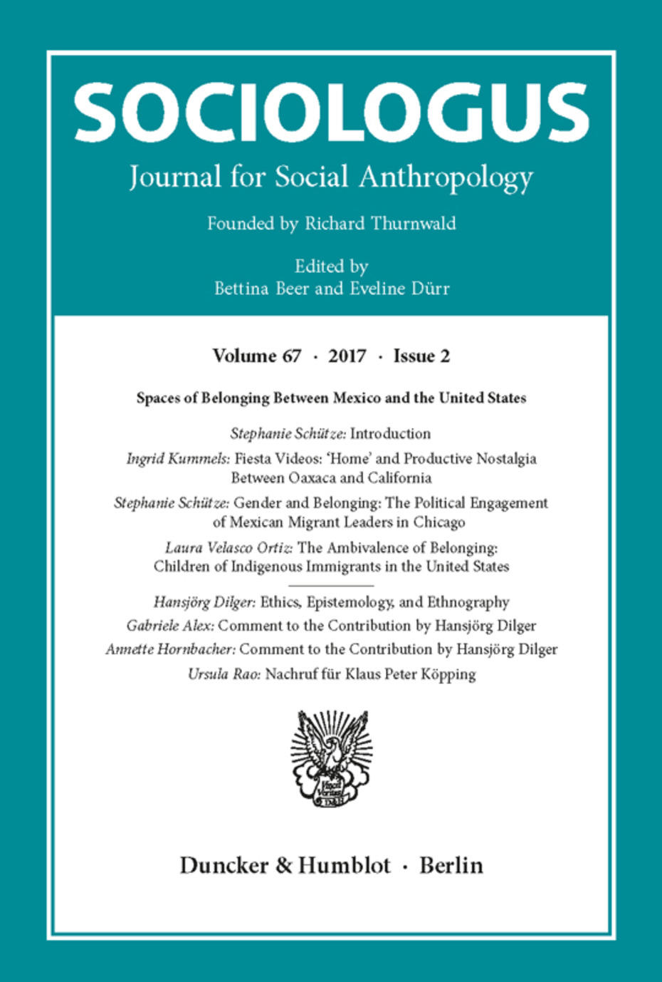 Sociologus Vol. 67(2) (Cover)