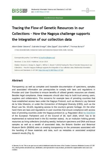 Tracing the Flow of Genetic Resources in our Collections (Cover)