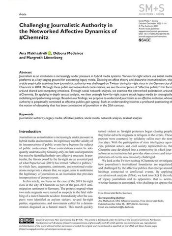 Makhasvili, Medeiros, Lünenborg 2022 - Challenging Journalistic Authority in the Networked Affective Dynamics of Chemnitz